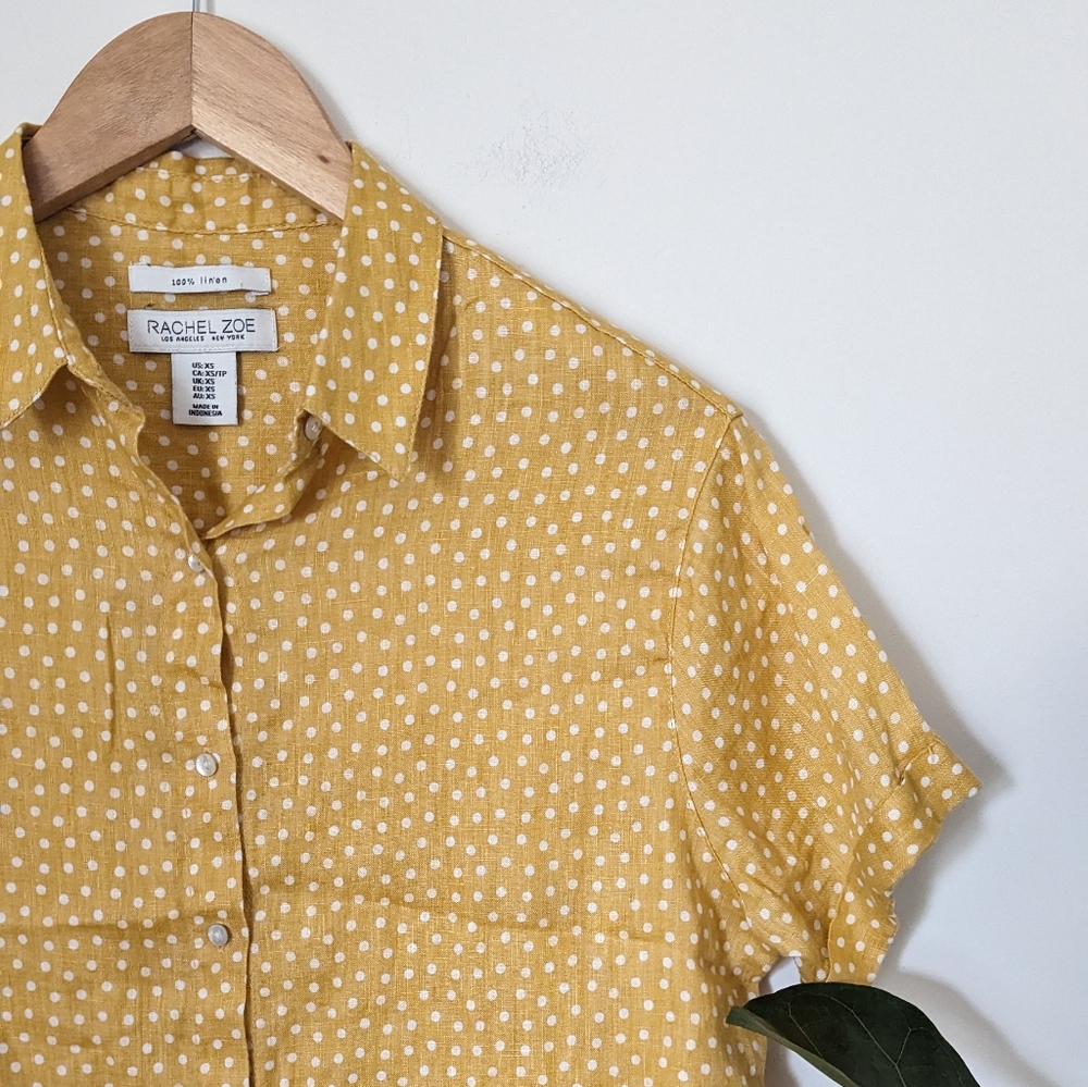 Rachel Zoe | Linen | Yellow + White Polka Dot Button Top - Picture 2 of 9
